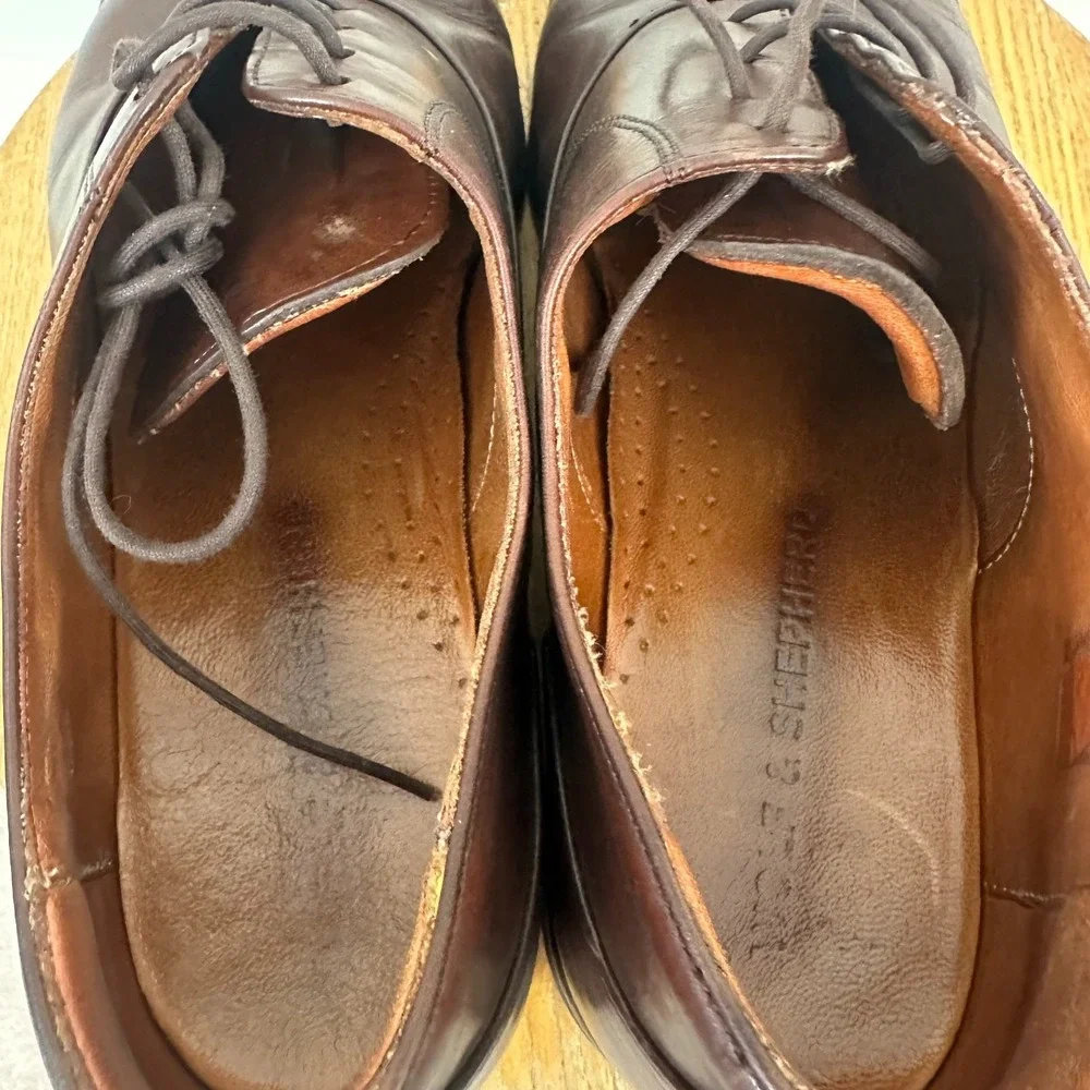Wolf & Shepherd Mens 10.5 Oxford Dark Brown Leather Classic Cap Toe Dress Shoes